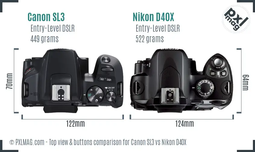 Canon SL3 vs Nikon D40X top view buttons comparison