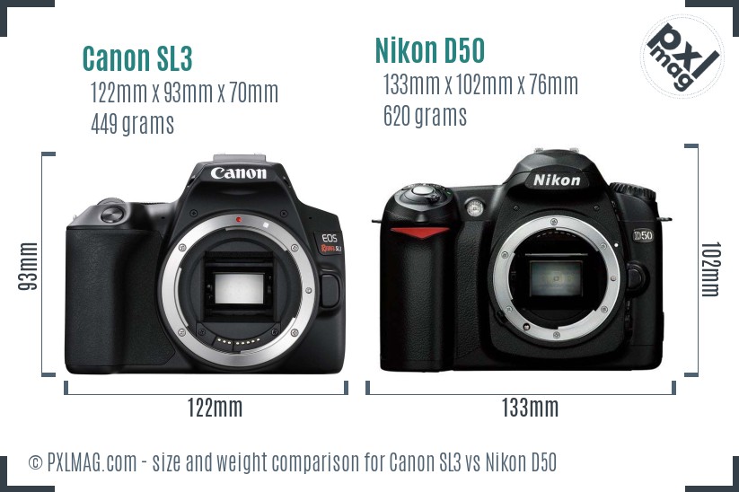 Canon SL3 vs Nikon D50 size comparison
