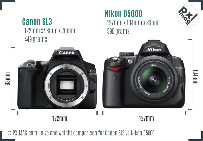 Canon SL3 vs Nikon D5000 size comparison