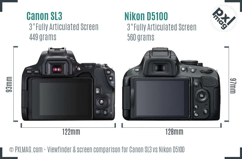 Canon SL3 vs Nikon D5100 Screen and Viewfinder comparison