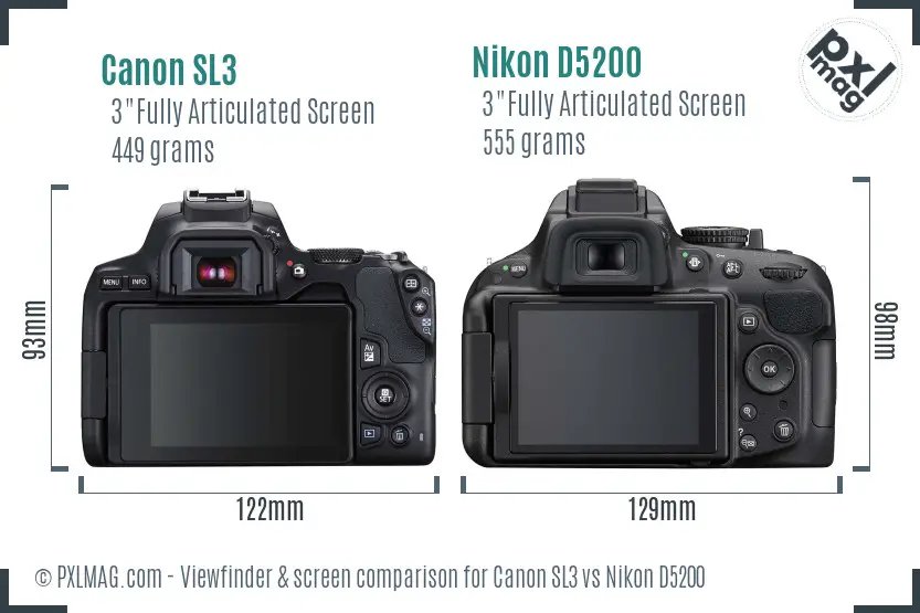 Canon SL3 vs Nikon D5200 Screen and Viewfinder comparison