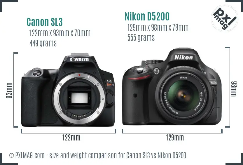 Canon SL3 vs Nikon D5200 size comparison