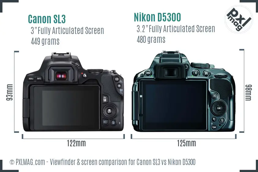 Canon SL3 vs Nikon D5300 Screen and Viewfinder comparison