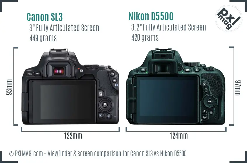 Canon SL3 vs Nikon D5500 Screen and Viewfinder comparison