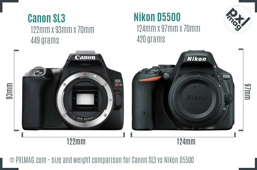 Canon SL3 vs Nikon D5500 size comparison
