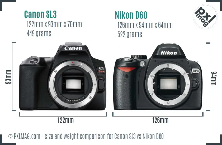 Canon SL3 vs Nikon D60 size comparison