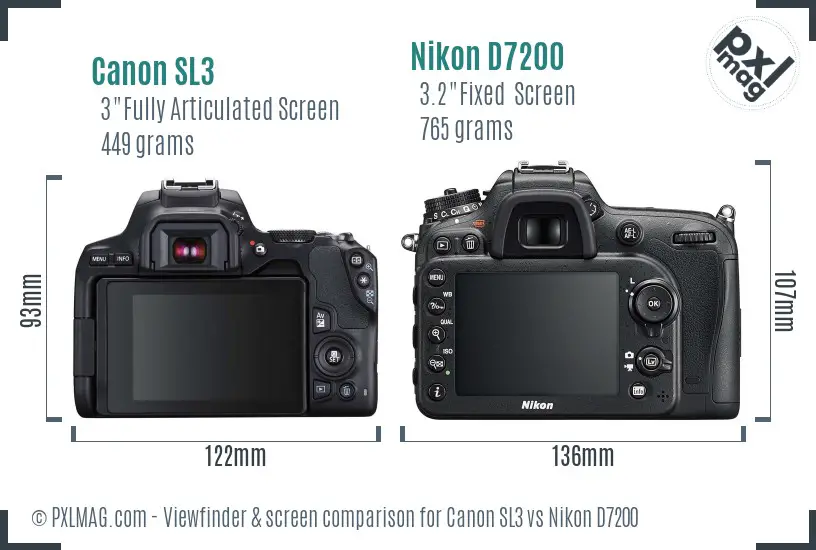 Canon SL3 vs Nikon D7200 Screen and Viewfinder comparison Canon SL3 vs Nikon D7200 Screen and Viewfinder comparison
