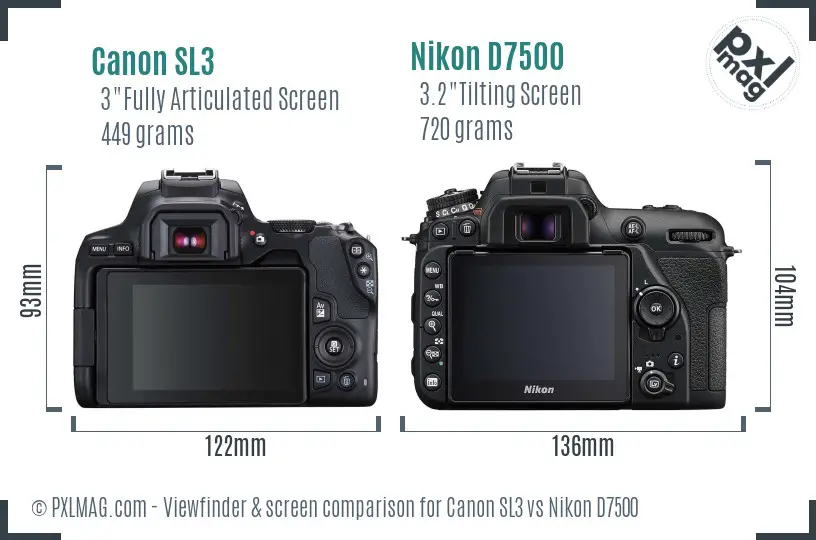 Canon SL3 vs Nikon D7500 Screen and Viewfinder comparison