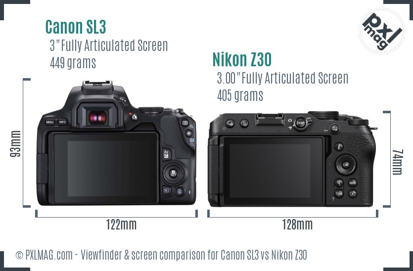Canon SL3 vs Nikon Z30 Screen and Viewfinder comparison