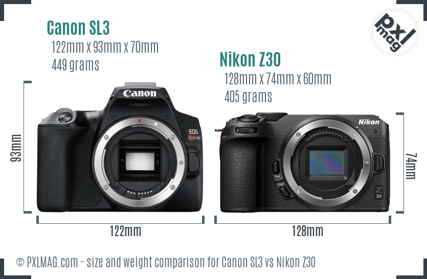Canon SL3 vs Nikon Z30 size comparison