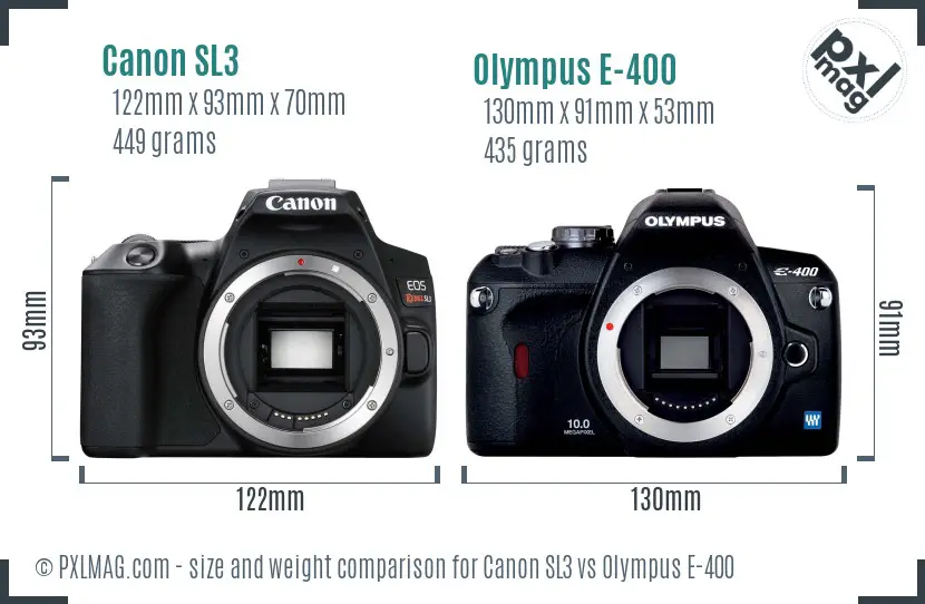 Canon SL3 vs Olympus E-400 size comparison