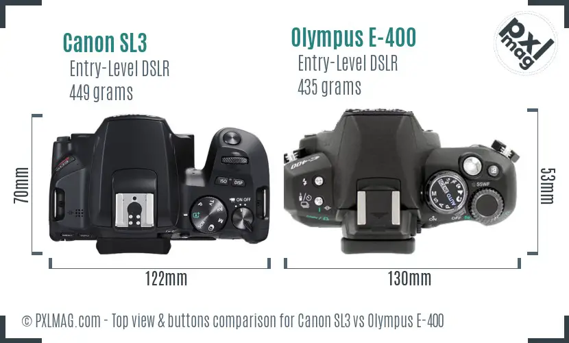 Canon SL3 vs Olympus E-400 top view buttons comparison