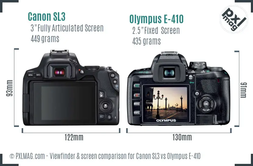 Canon SL3 vs Olympus E-410 Screen and Viewfinder comparison