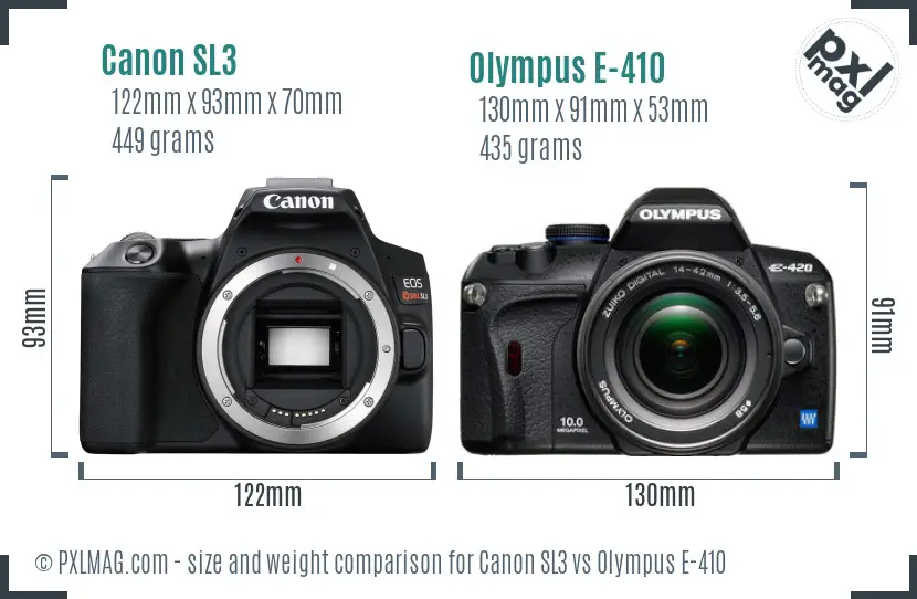 Canon SL3 vs Olympus E-410 size comparison