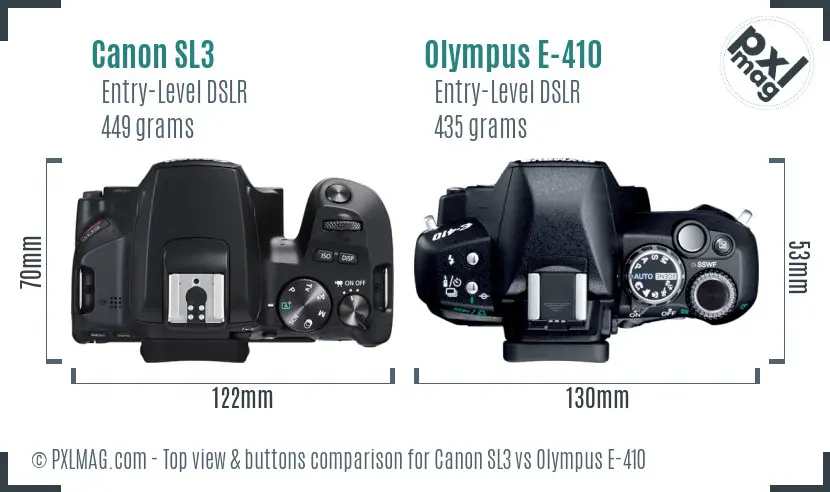 Canon SL3 vs Olympus E-410 top view buttons comparison