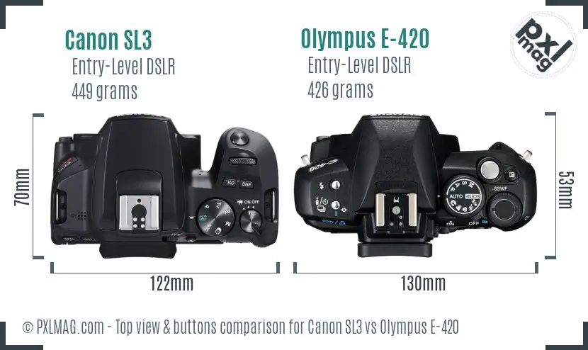 Canon SL3 vs Olympus E-420 top view buttons comparison