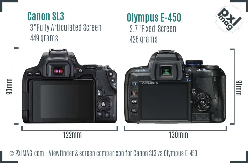 Canon SL3 vs Olympus E-450 Screen and Viewfinder comparison