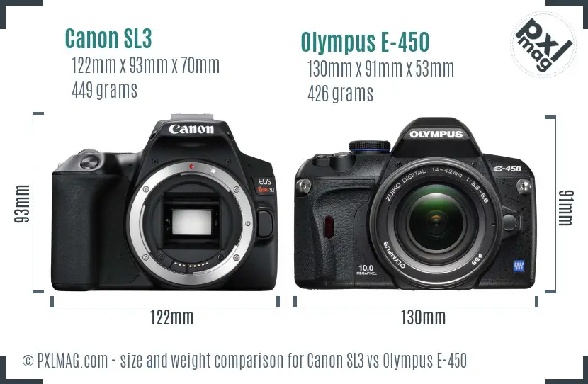 Canon SL3 vs Olympus E-450 size comparison