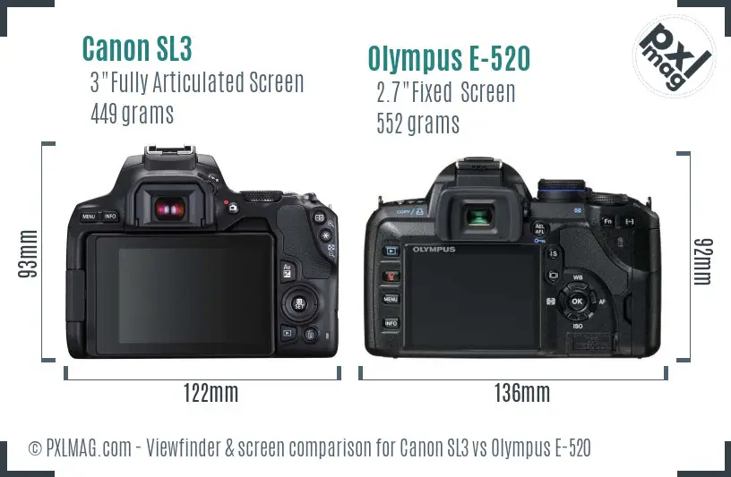 Canon SL3 vs Olympus E-520 Screen and Viewfinder comparison