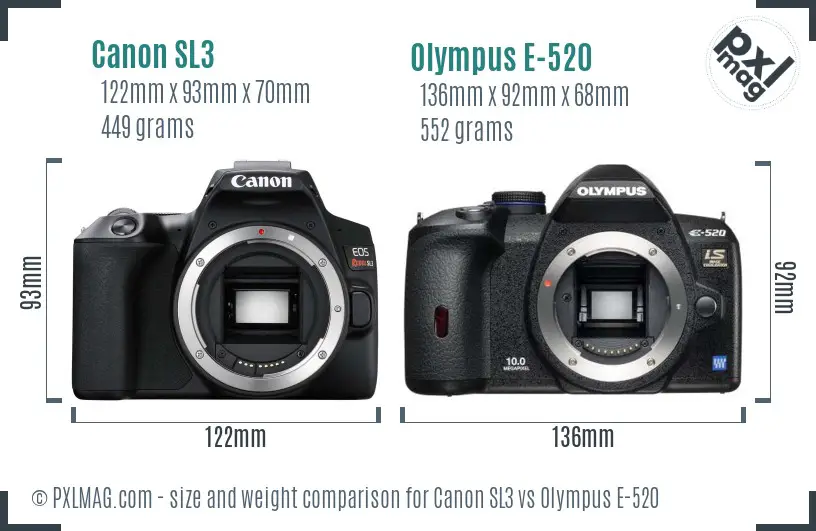 Canon SL3 vs Olympus E-520 size comparison