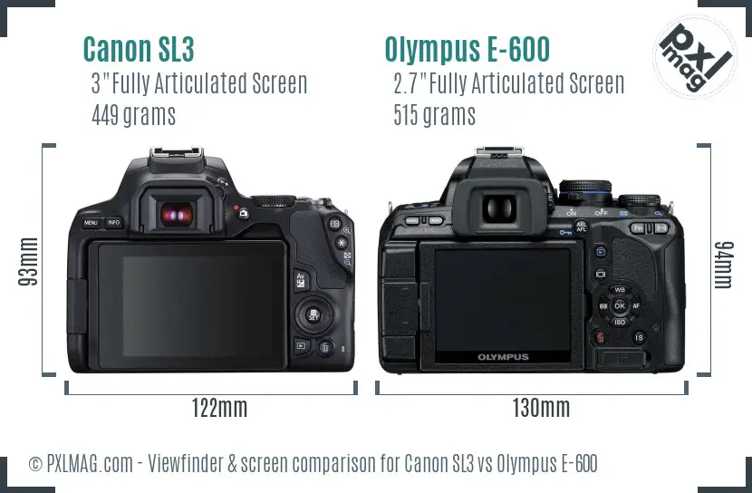 Canon SL3 vs Olympus E-600 Screen and Viewfinder comparison