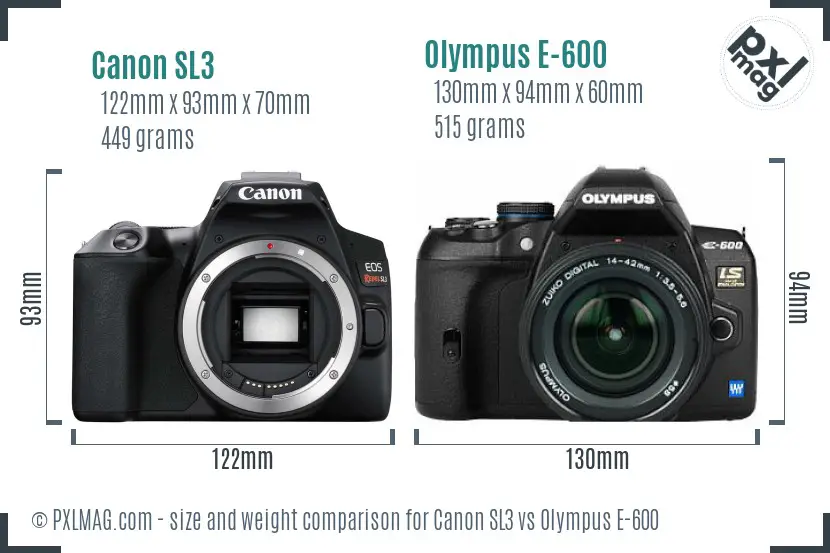 Canon SL3 vs Olympus E-600 size comparison
