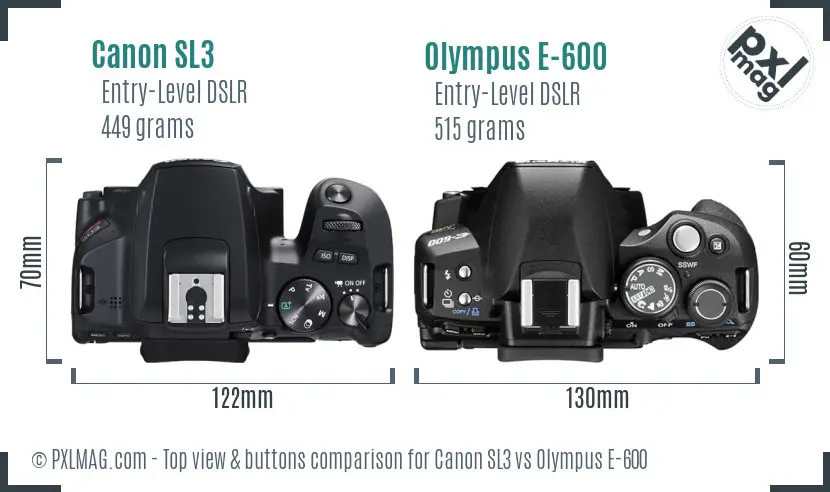 Canon SL3 vs Olympus E-600 top view buttons comparison