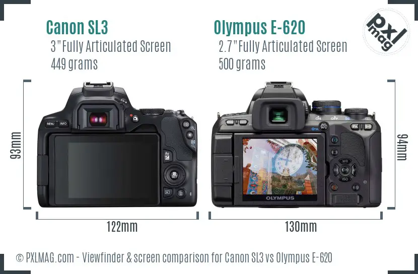 Canon SL3 vs Olympus E-620 Screen and Viewfinder comparison