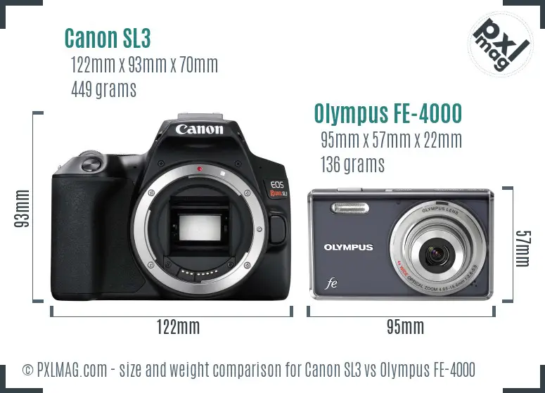 Canon SL3 vs Olympus FE-4000 size comparison
