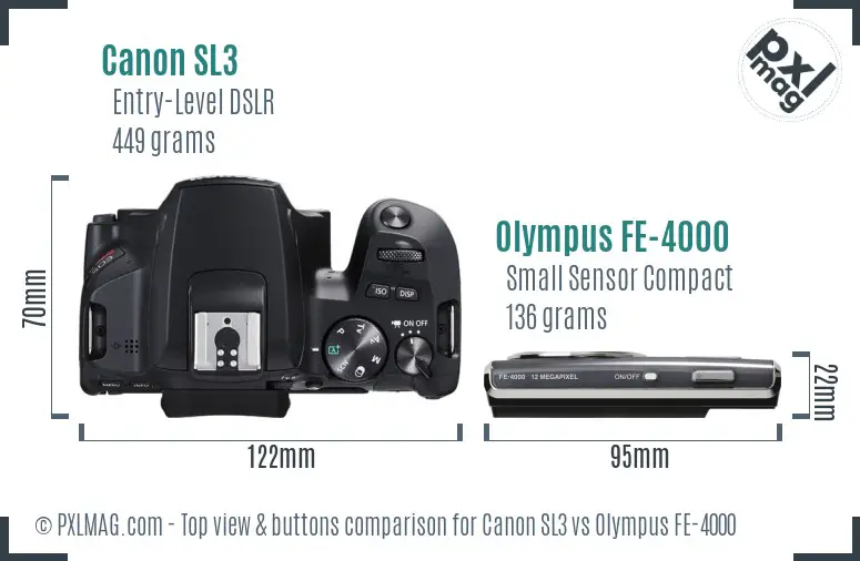 Canon SL3 vs Olympus FE-4000 top view buttons comparison