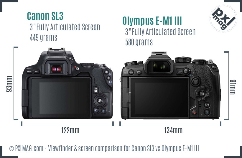 Canon SL3 vs Olympus E-M1 III Screen and Viewfinder comparison
