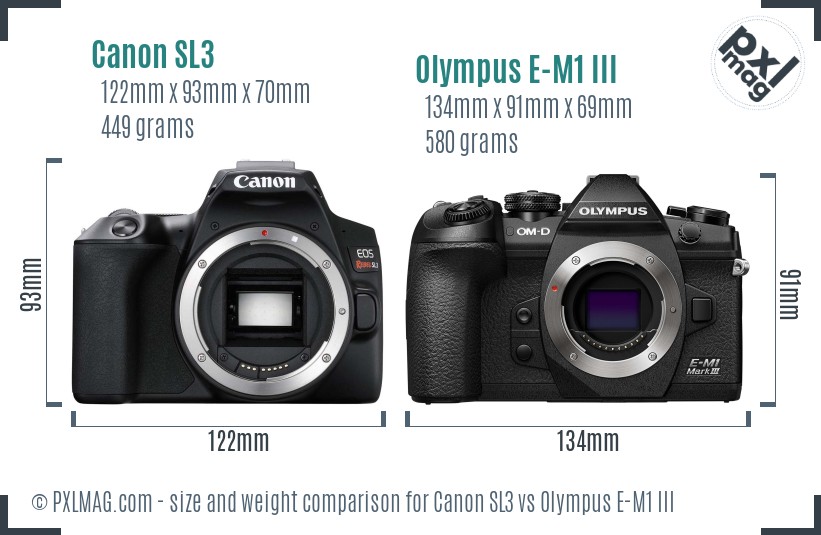 Canon SL3 vs Olympus E-M1 III size comparison