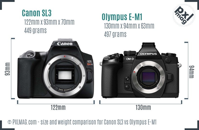 Canon SL3 vs Olympus E-M1 size comparison Canon SL3 vs Olympus E-M1 size comparison