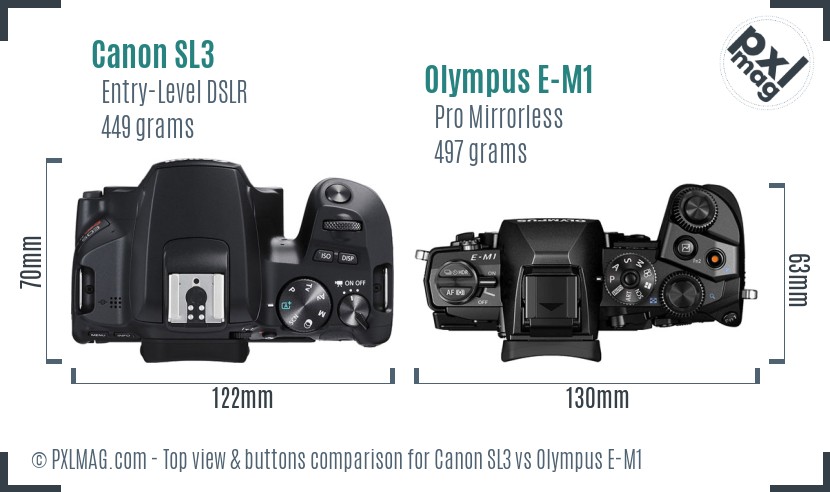 Canon SL3 vs Olympus E-M1 top view buttons comparison
