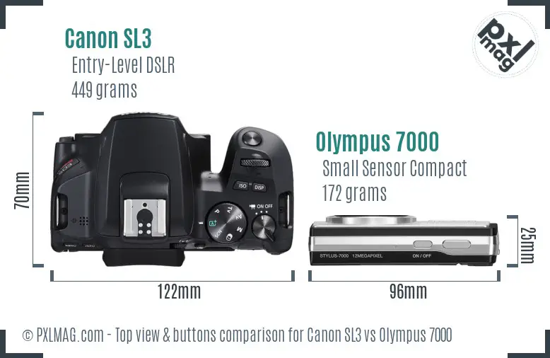 Canon SL3 vs Olympus 7000 top view buttons comparison