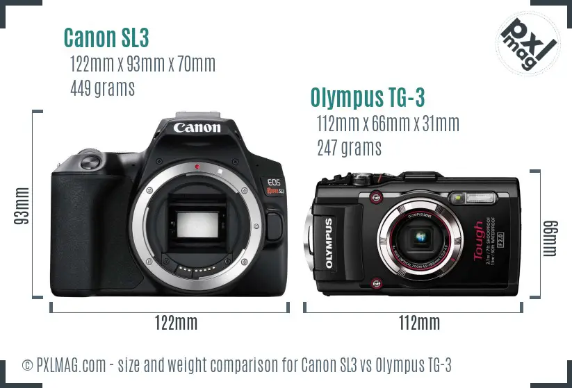 Canon SL3 vs Olympus TG-3 size comparison