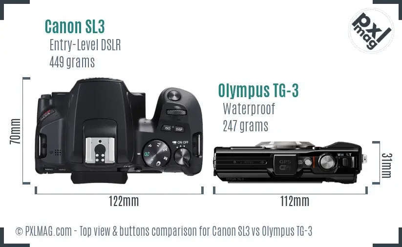 Canon SL3 vs Olympus TG-3 top view buttons comparison