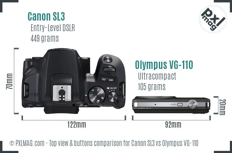 Canon SL3 vs Olympus VG-110 top view buttons comparison