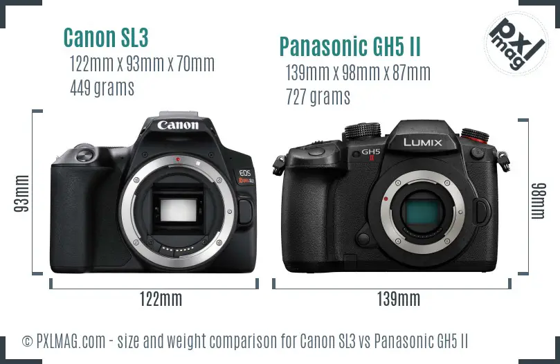 Canon SL3 vs Panasonic GH5 II size comparison Canon SL3 vs Panasonic GH5 II size comparison