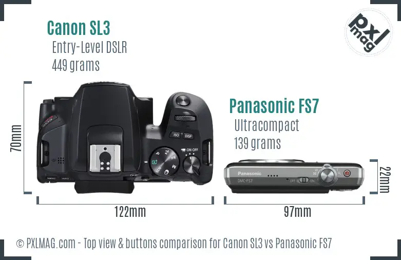 Canon SL3 vs Panasonic FS7 top view buttons comparison
