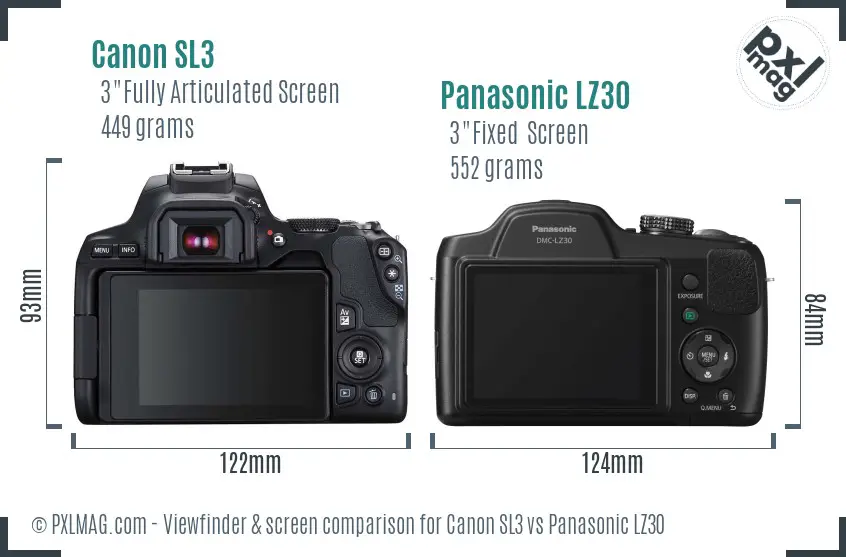Canon SL3 vs Panasonic LZ30 Screen and Viewfinder comparison