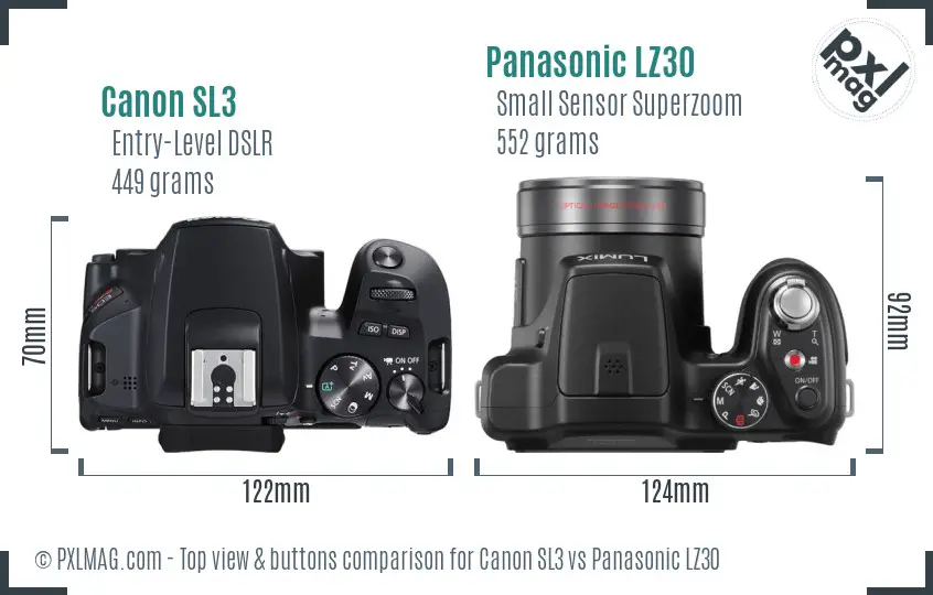 Canon SL3 vs Panasonic LZ30 top view buttons comparison