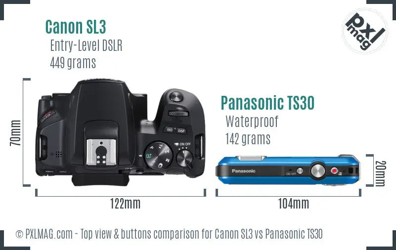 Canon SL3 vs Panasonic TS30 top view buttons comparison
