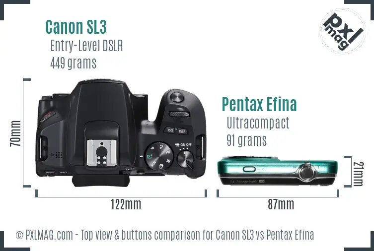 Canon SL3 vs Pentax Efina top view buttons comparison