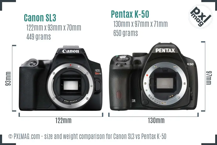 Canon SL3 vs Pentax K-50 size comparison