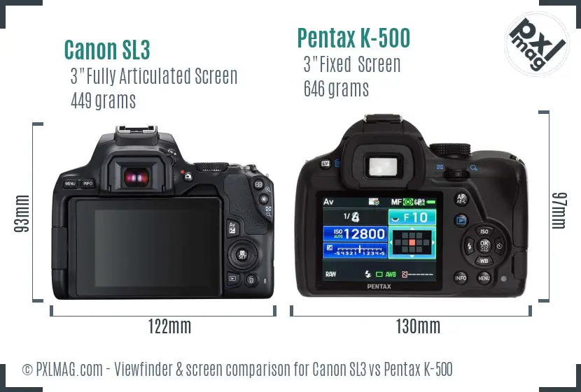 Canon SL3 vs Pentax K-500 Screen and Viewfinder comparison