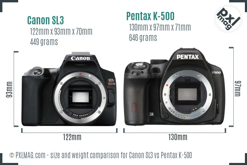 Canon SL3 vs Pentax K-500 size comparison