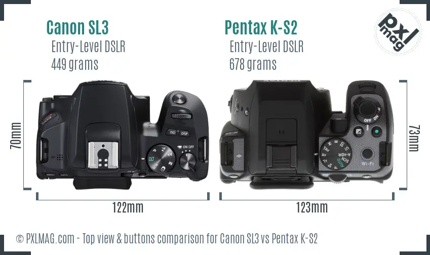 Canon SL3 vs Pentax K-S2 top view buttons comparison