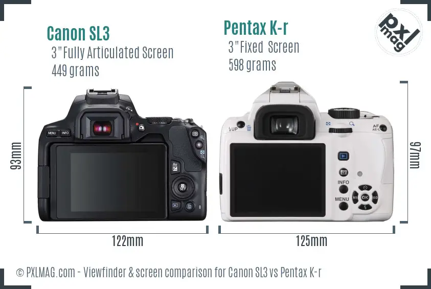 Canon SL3 vs Pentax K-r Screen and Viewfinder comparison