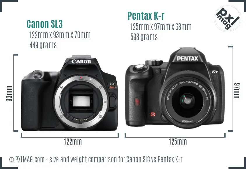 Canon SL3 vs Pentax K-r size comparison